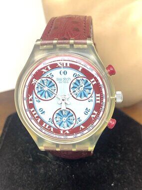 Swatch Unisex Watch SCK103 Windmill Swiss Quartz Vintage 1992 Leather Band 37mm